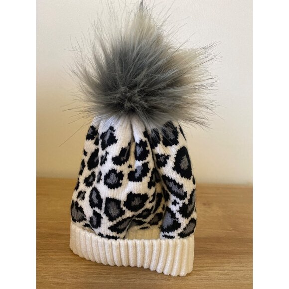 Altar’d State Leopard Print Knit Beanie Hat W/ Faux Fur Pom & Fleece Lining OSFM - Picture 2 of 6